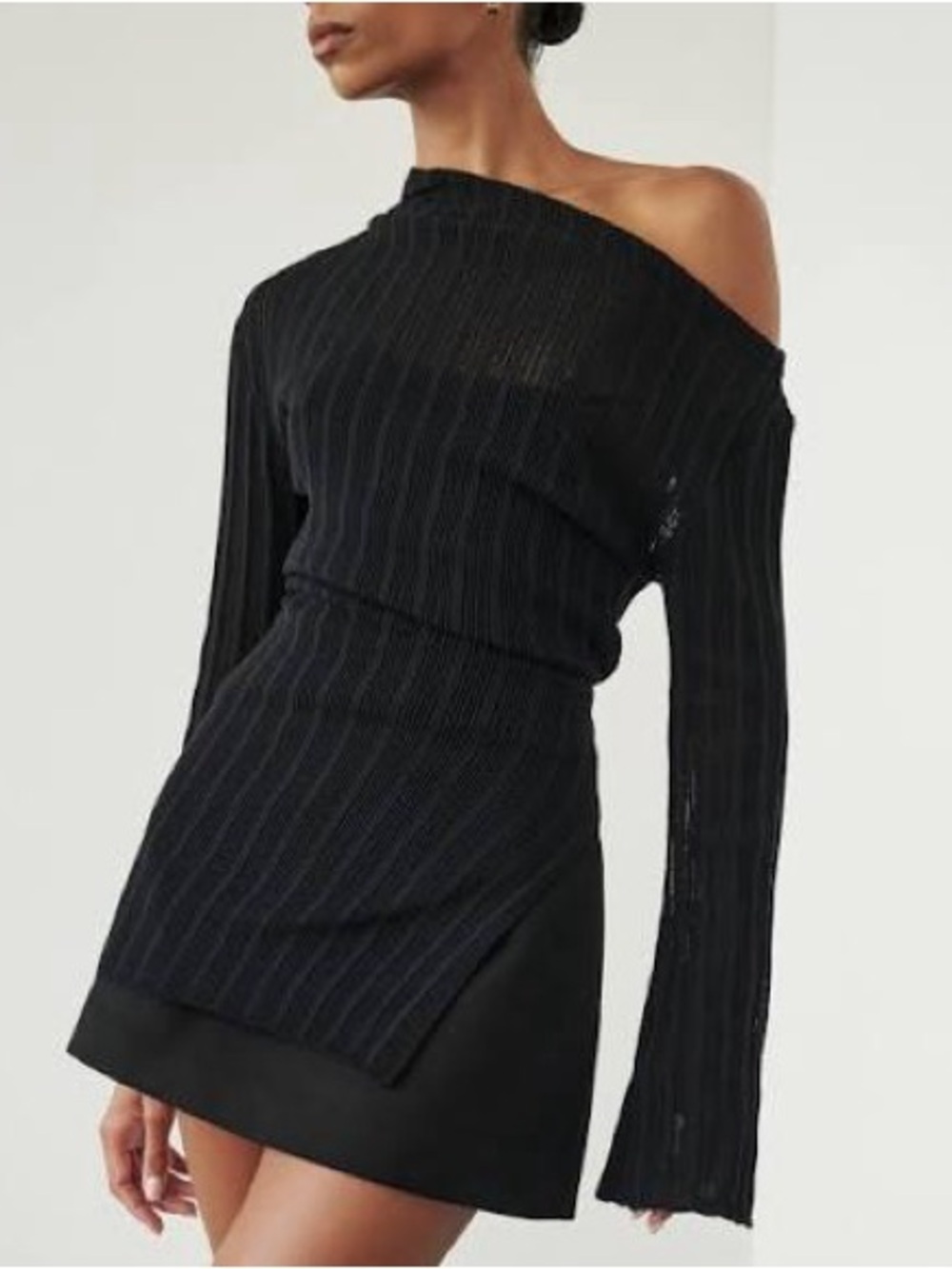 DISSH Black Off-the-Shoulder Ribbed Knit Sweater